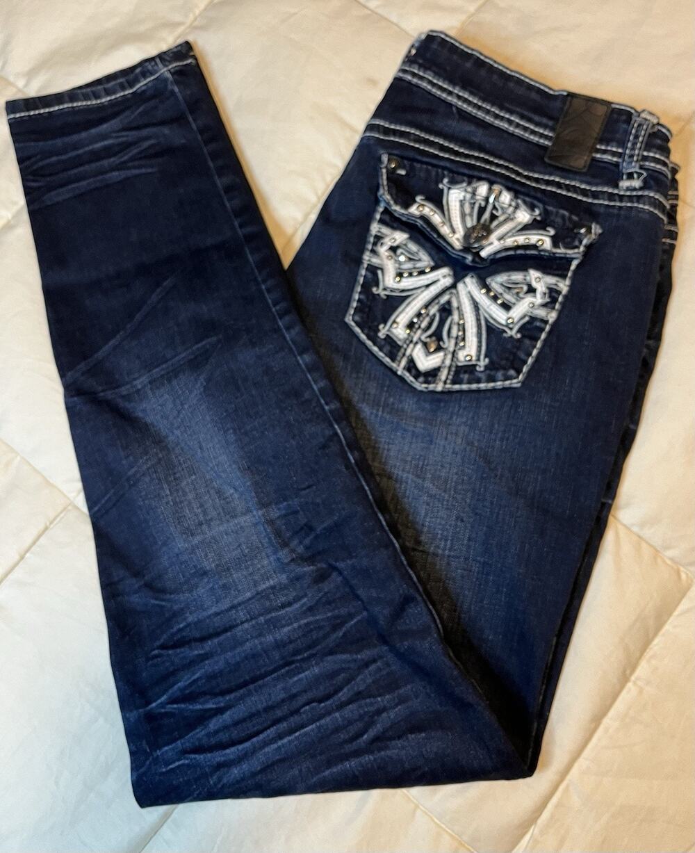 Vanity Premium Collection Women's 31/32 Embellished Jeans Slim Stretch Dark Blue